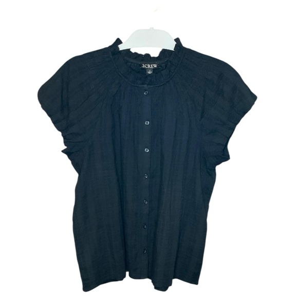 J. Crew Smocked Neck Textured Top Gauze S Black - Picture 1 of 2